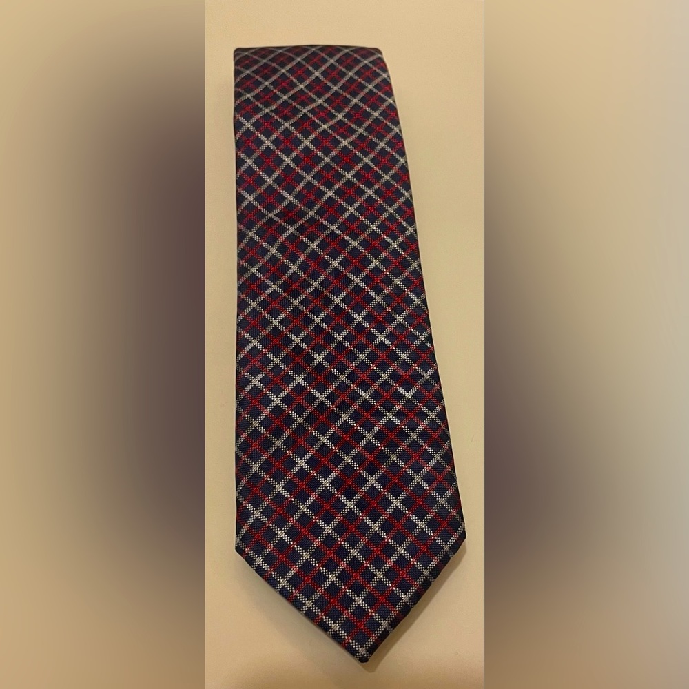 US POLO ASSN Handmade Men's Tie Red White Blue Plaid Polyester Necktie NEW